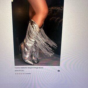 Metallic Sequin Fringe Boots - Silver